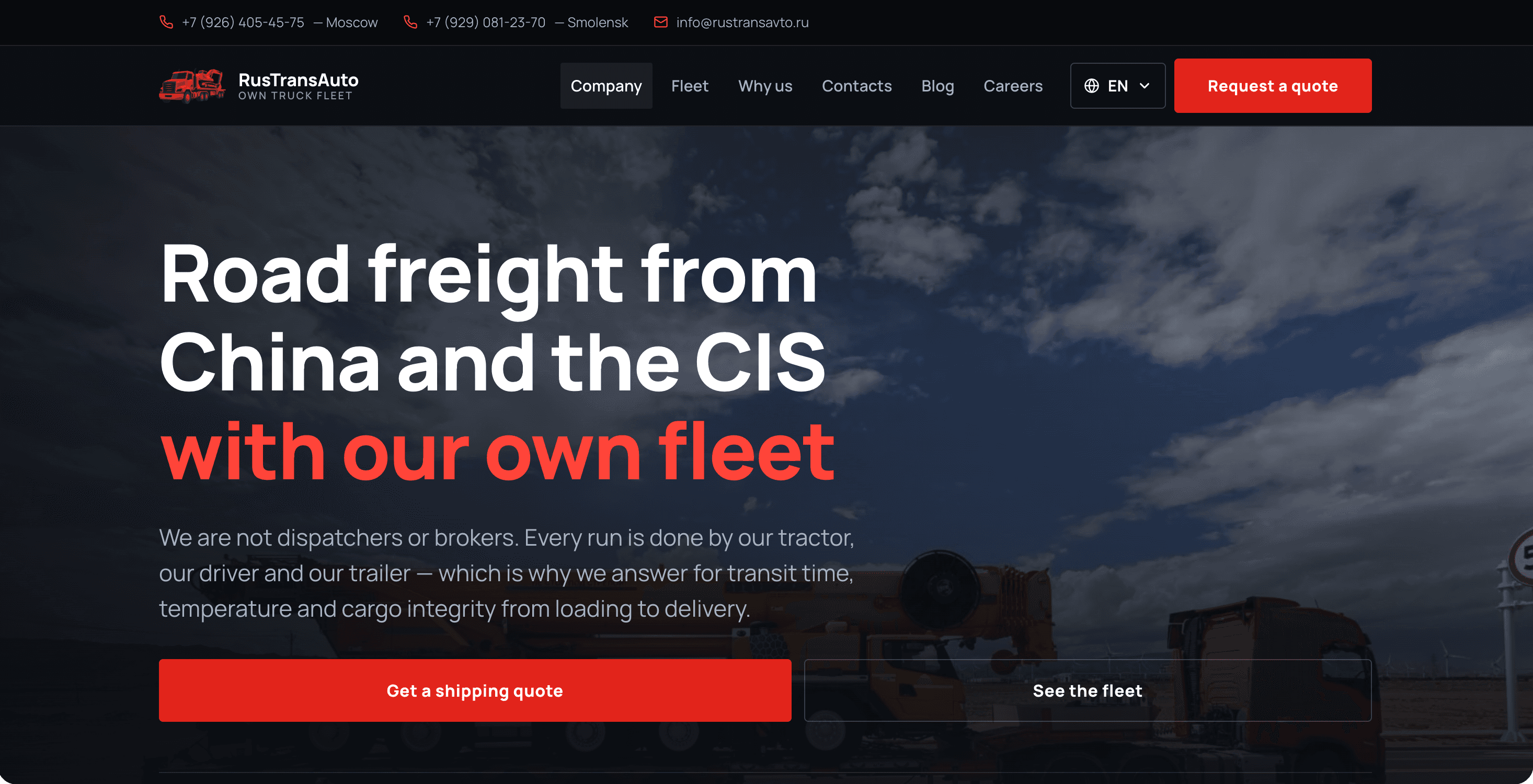 RusTransAvto — Static Multilingual Freight Carrier Website screenshot 1 of 2